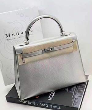 Hermes Kelly 25 Argenté Chevre palladium hardware  (rare, Olympique collection)