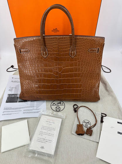 Hermes Birkin 40 Sellier Matte alligator Fauve Barenia Leather