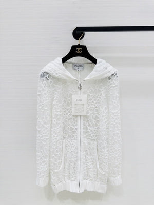 Chanel 25B white lace hooded jacket, F38