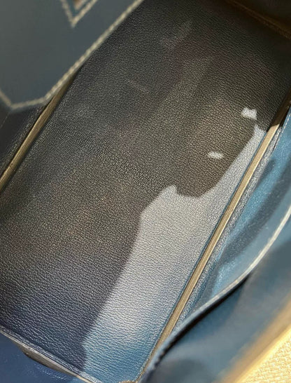 Hermès Birkin 30 blue box leather Palladium Hardware