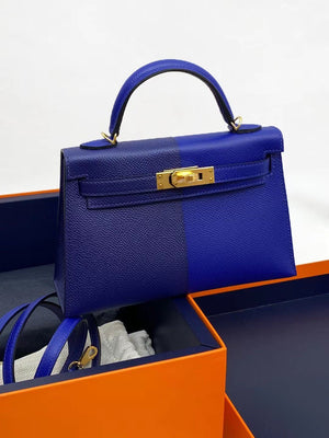 Hermes Mini Kelly 20 HSS Casaque Bleu Electric/Bleu Encre Inside Gold Epsom Gold hardware