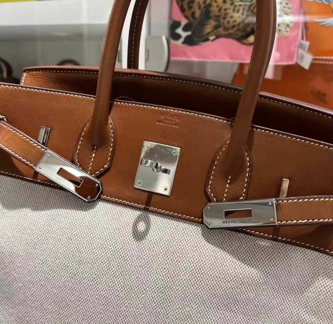 Hermès Birkin 30 Toile H and Brown Swift Palladium Hardware