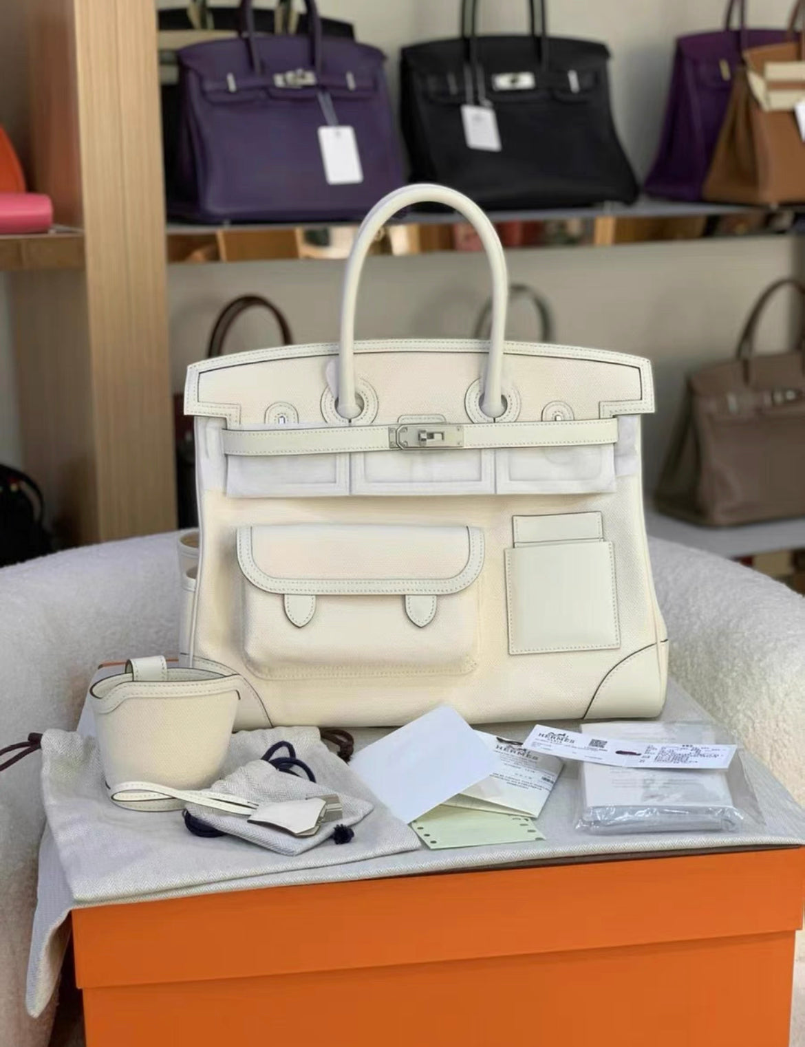 Hermes Birkin Cargo 35 Nata Toile and Swift Palladium Hardware Wararni