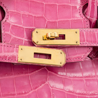 HERMÈS Birkin 30 Rose Tyrien Shiny Niloticus Crocodile Gold hardware