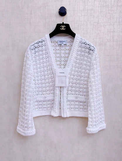Chanel 26C white openwork knit cardigan
