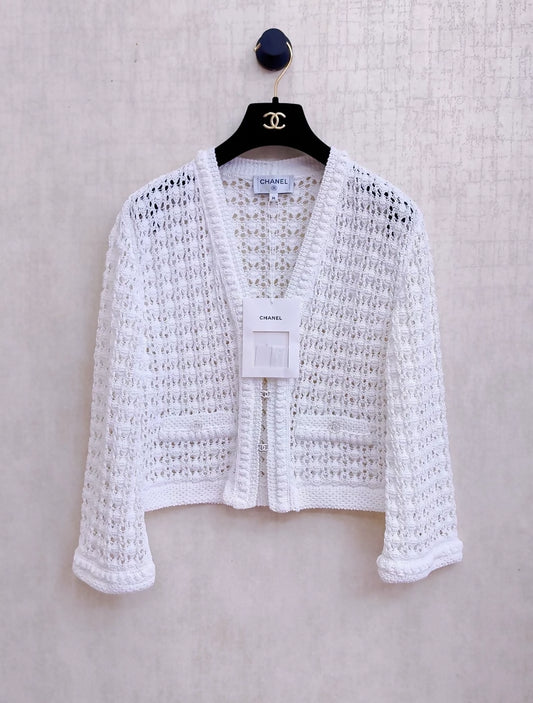 Chanel 26C white openwork knit cardigan