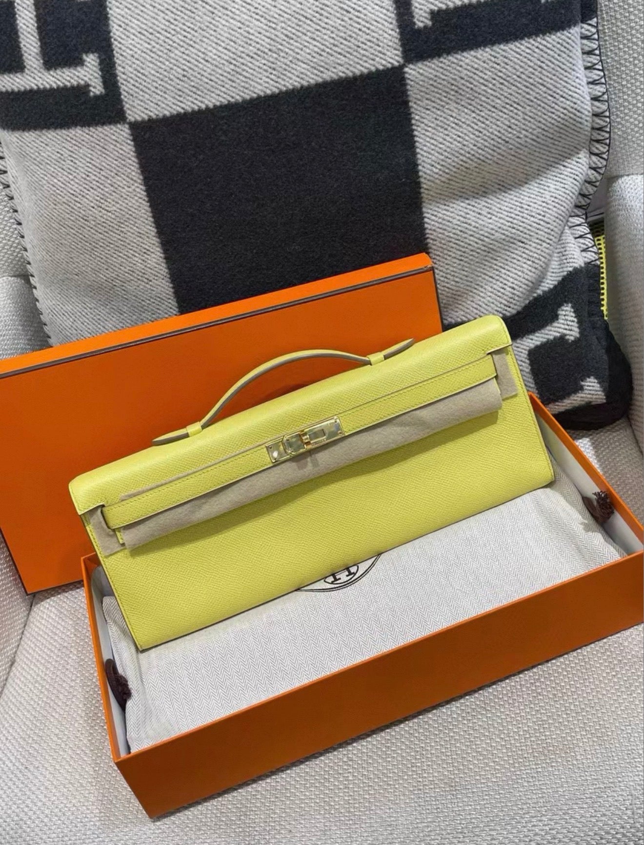 Hermes Kelly cut Yellow Jaune Epsom leather gold hardware