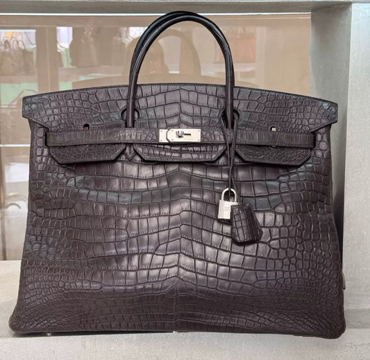 Hermes birkin 50 ebony matte leather crocodile palladium hardware