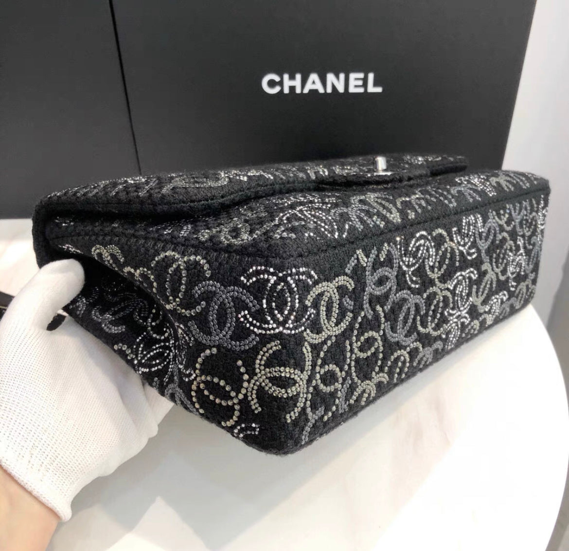 Chanel Tweed Jumbo Swarovski Crystal Flap Bag