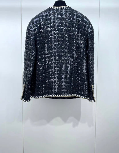 Chanel 21SS black sequin jacket with 4 pockets size 40