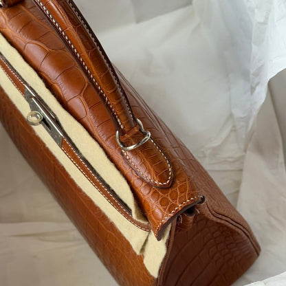 Hermes Kelly 32 Matte Crocodile Fauve Barenia Leather palladium hardware