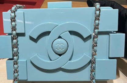 CHANEL Baby Blue Lego Clutch very rare pristine condition