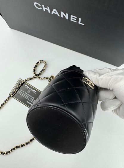 Chanel Black leather mini bucket bag silver hardware