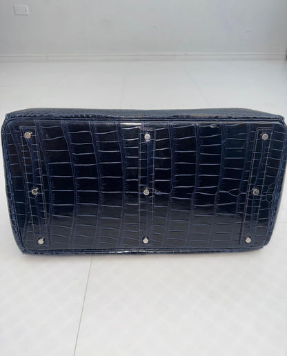Hermes Birkin HAC 50 Haut A Couroies Bleu Marine shiny Porosus Crocodile Palladium Hardware