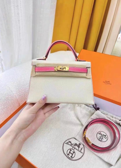 Hermès mini Kelly HSS Epsom Craie / Rose Azalée Gold Hardware