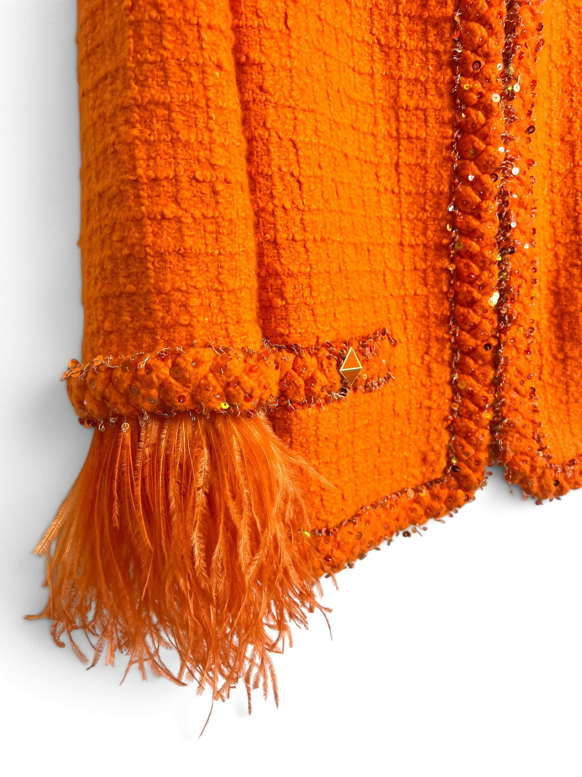 Valentino Orange Tweed Sequin Ostrich Feathers Jacket