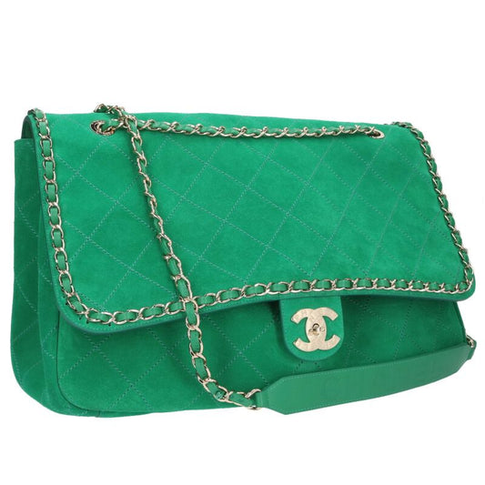 CHANEL Brag My Bag Quilted Suede Chain Shoulder Bag Pharrell suede lamskin XXL flap bag Green