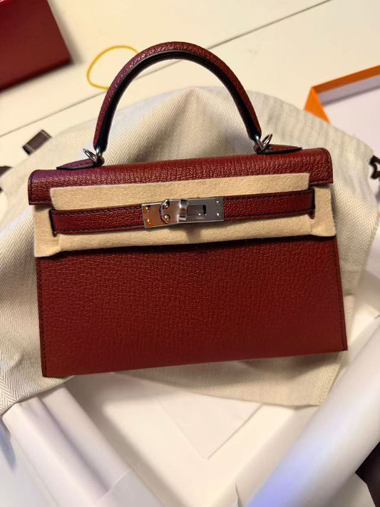 Hermes Mini Kelly 20 Rouge H Chevre Palladium hardware
