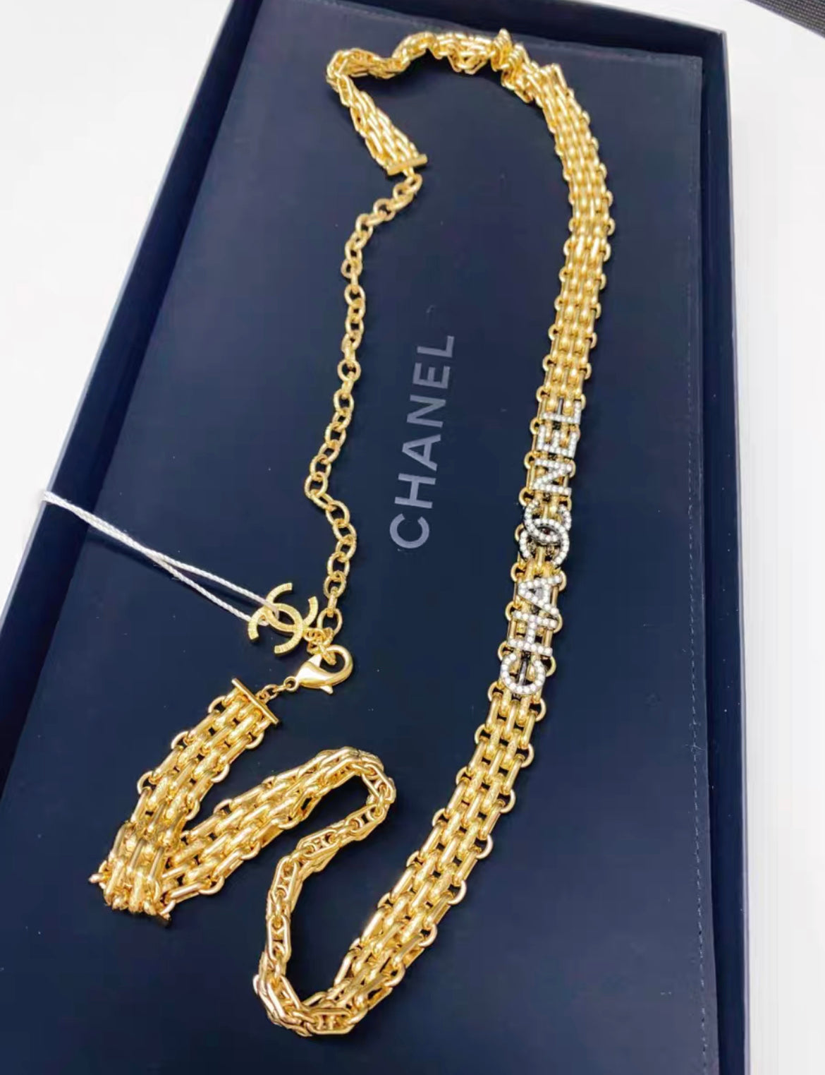 Chanel Chain Belt in Gold with CC letters and rhinstone