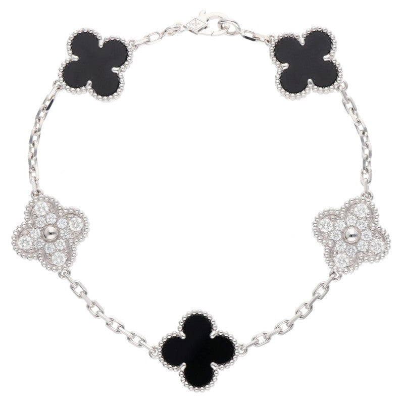 Van Cleef & Arpels K18WG 5P Onyx/Diamond Bracelet VCARP2R900 Vintage Alhambra