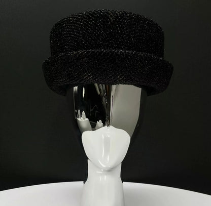 Chanel 19A Black Tweed 
Felt Boater Hat