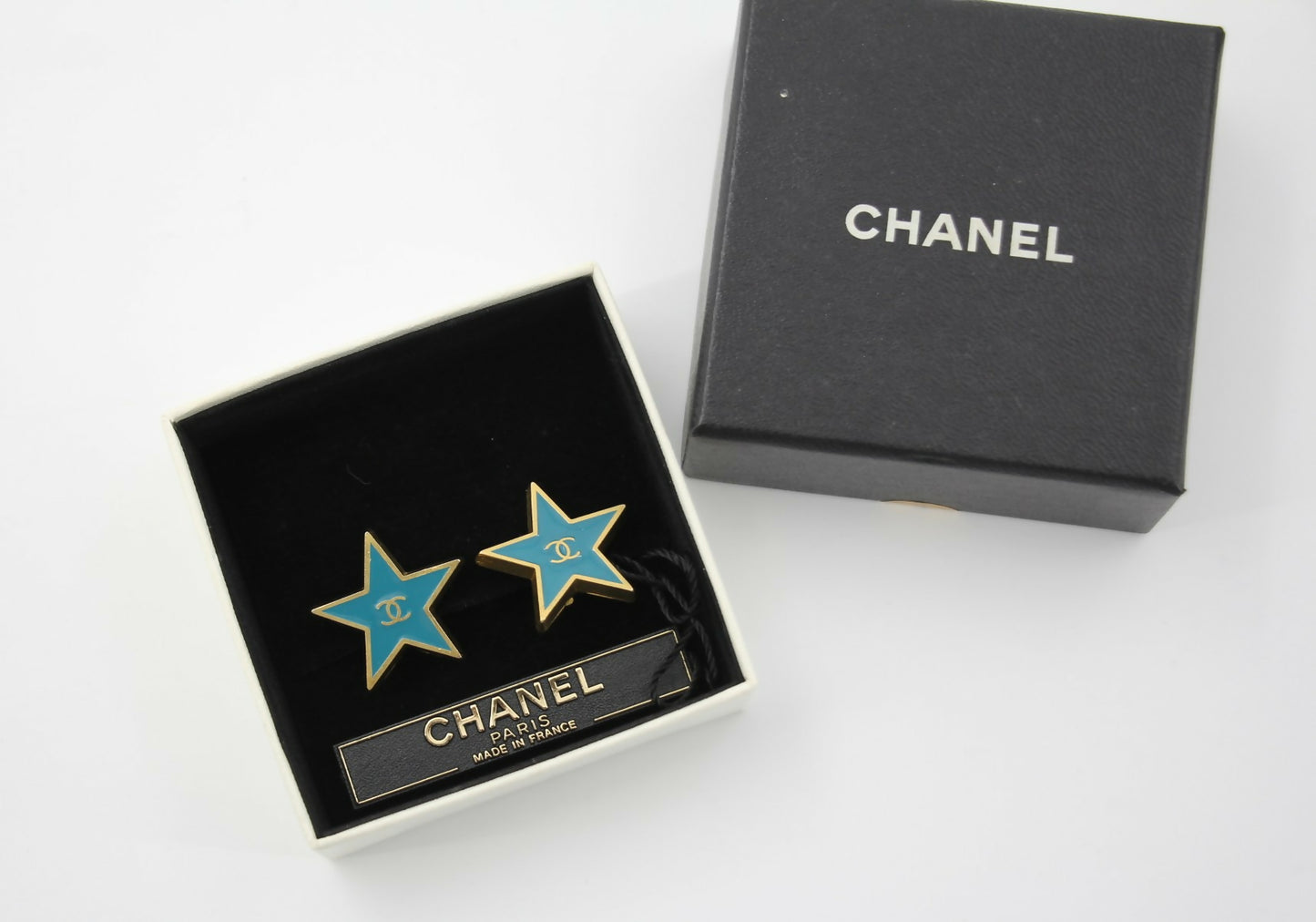 Chanel Vintage 01P Metal Blue-Green Star Clip-on Earrings