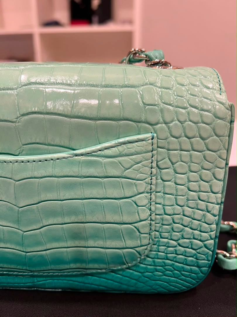Mini Chanel green iridescent flap bag