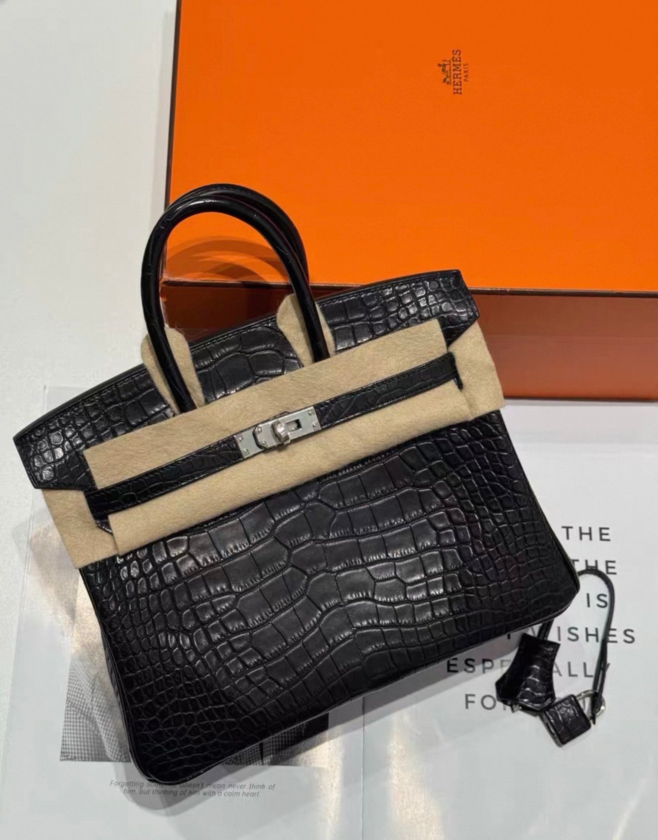 Hermès Birkin 25 Black Matte Porosus Crocodile Palladium Hardware
