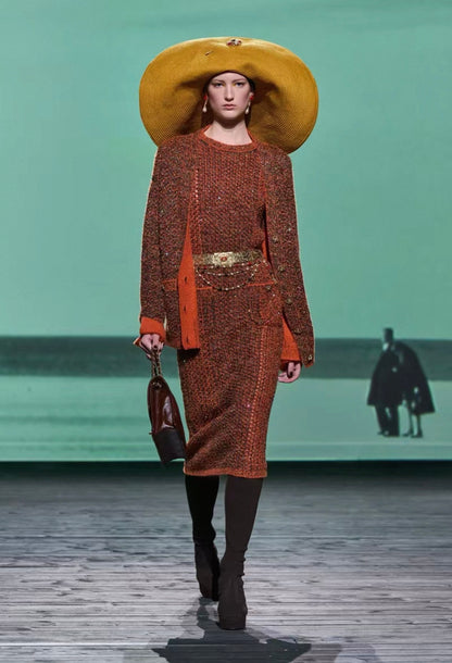 Chanel 24K Black and Orange Jacket and Dress Set