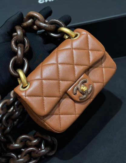 Chanel Lambskin Brown Wenge Wood Mini Flap Bag 2023