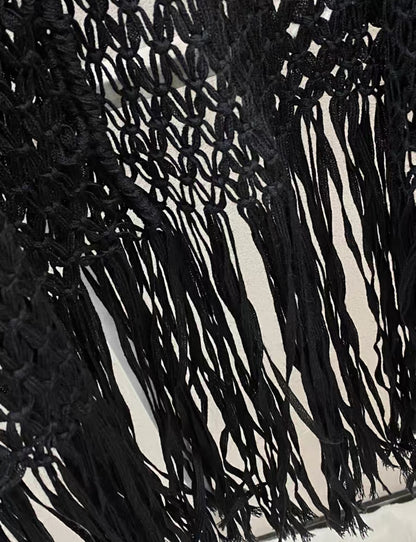 Chanel 22C Pearled Silk & Cotton Black Cape