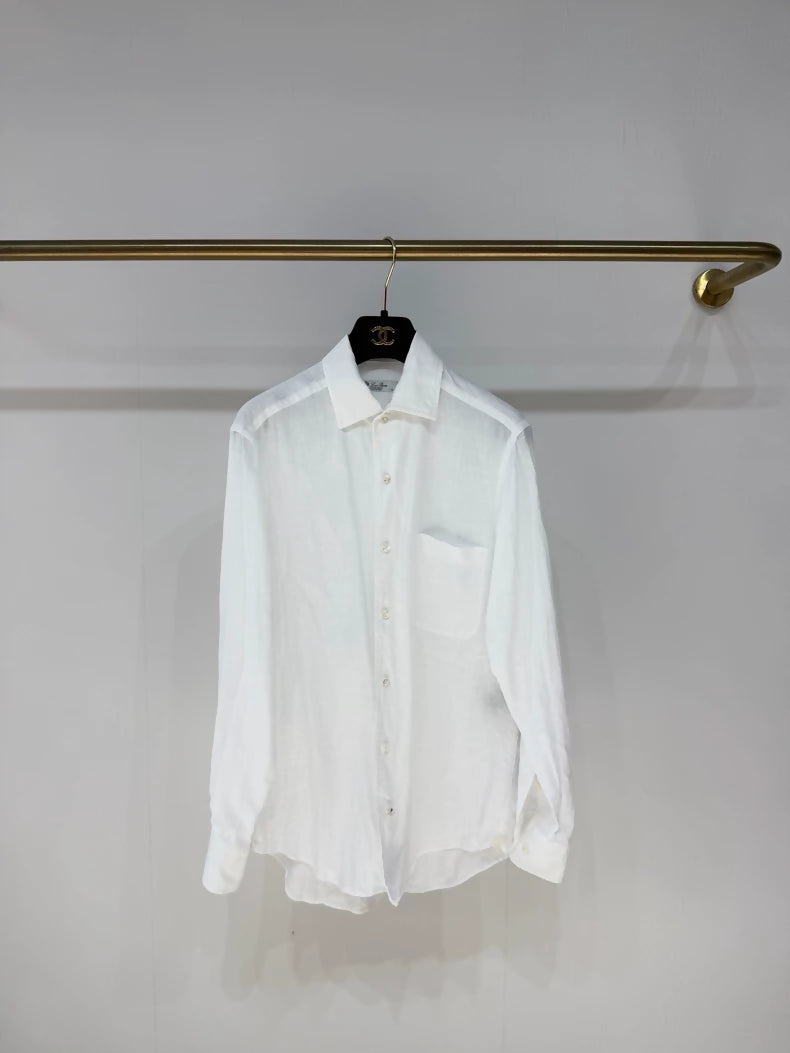 Loro Piana classic vintage style single-pocket linen shirt