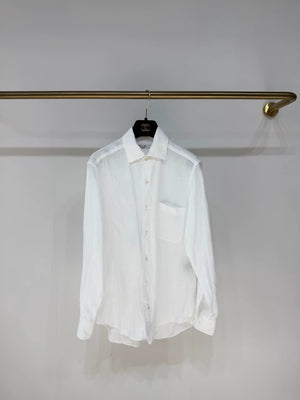 Loro Piana classic vintage style single-pocket linen shirt