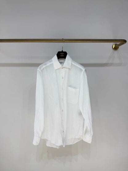 Loro Piana classic vintage style single-pocket linen shirt