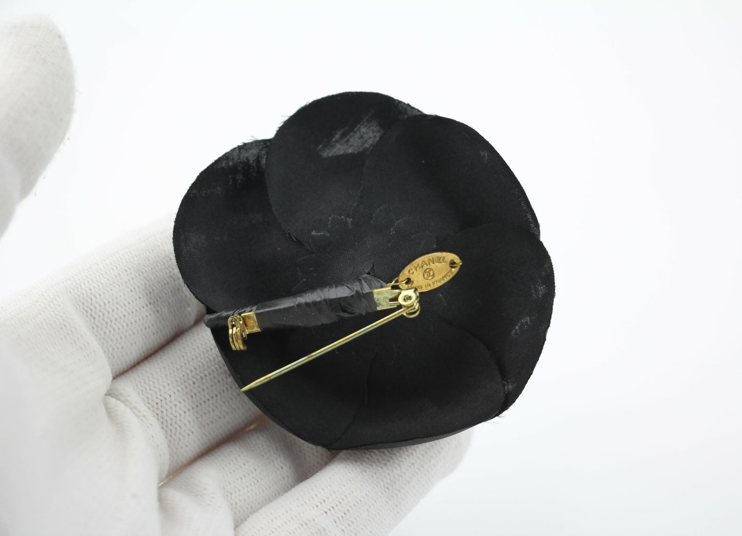 Chanel Vintage 81-85 Silk Black Camellia Brooch
