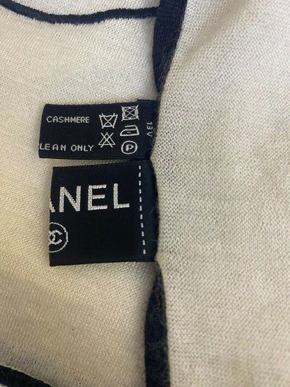Chanel XL Ivory Black Cashmere Double CC Stole Shawl Scarf
