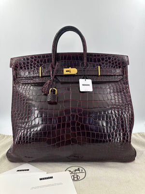 Hermès HAC 50 Bordeaux Porosus Crocodile Gold Hardware