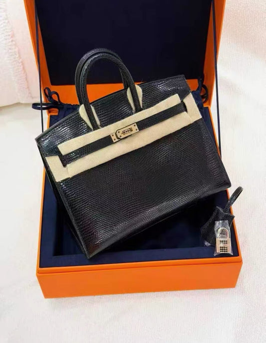 Hermès Birkin 20 Black Shiny Lizard leather Gold Hardware with Black Spinals