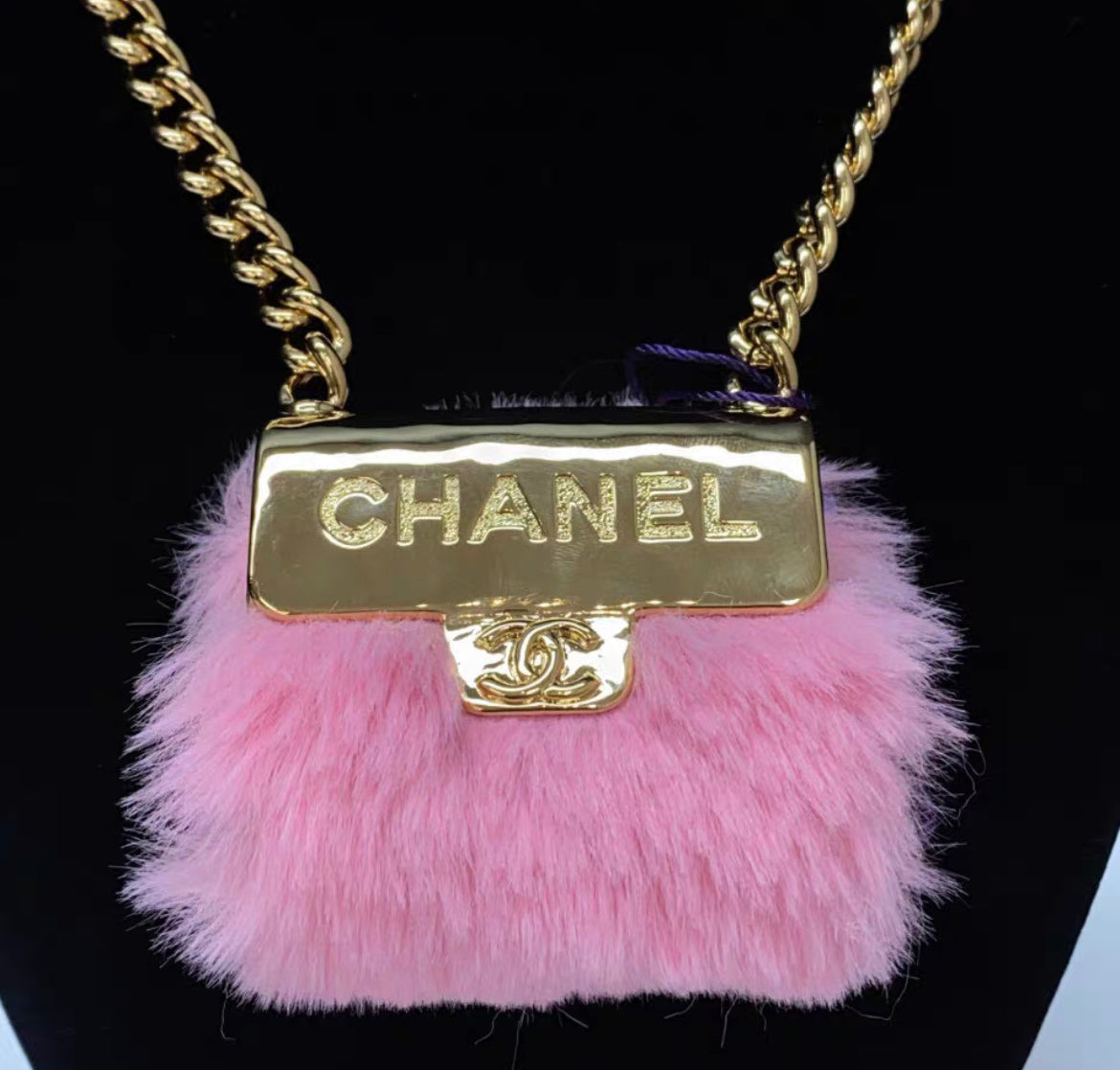 Chanel 24C Pink Furry Mini Bag necklace gold chain – Wararni.com