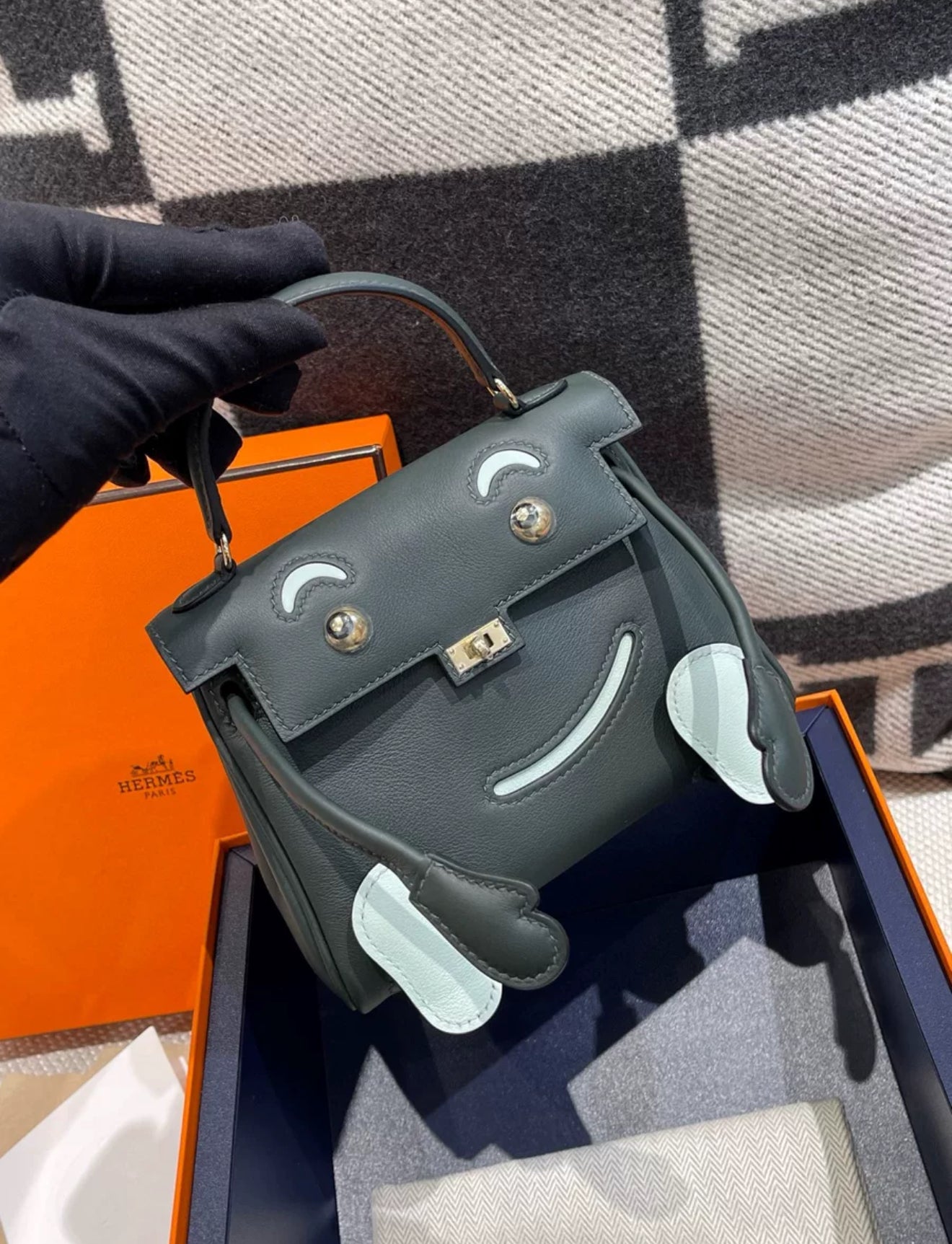 Hermès kelly doll Vert Fonce/Peppermint Swift Leather Palladium