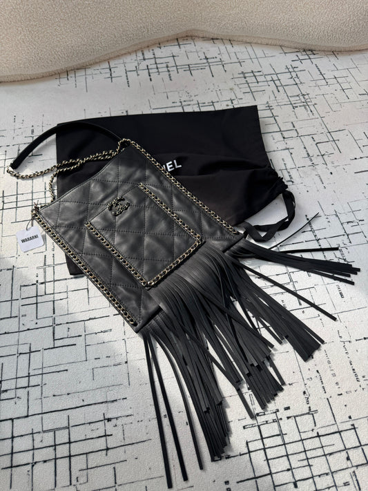 Chanel Black Leather Fringe Shopping Bag