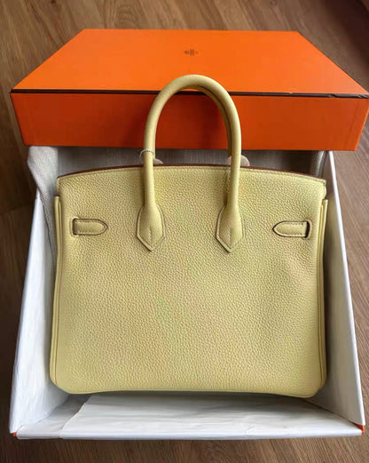 Hermes Birkin 25 Jaune Poussin Togo Leather Gold Hardware Handbag