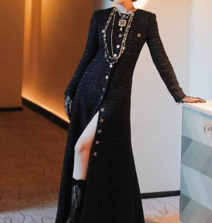 Chanel 22A Black Sequinned Long Coat 36FR