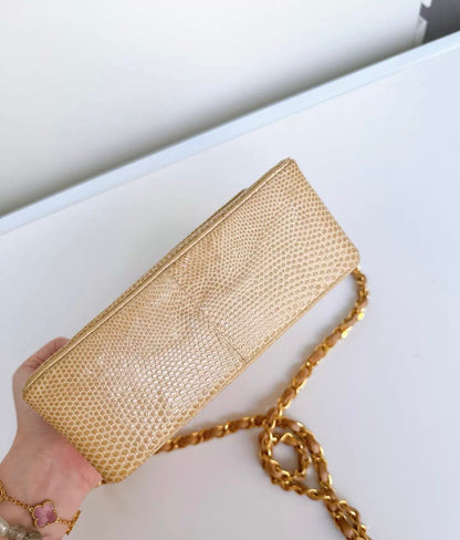 Chanel Vintage Flap Bag in Beige Lizard Leather and gold hardware