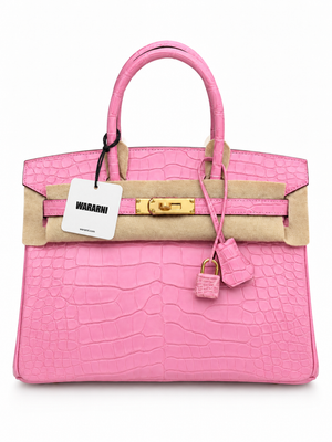 Hermes Birkin 30 Bubblegum Matte Alligator Gold hardware