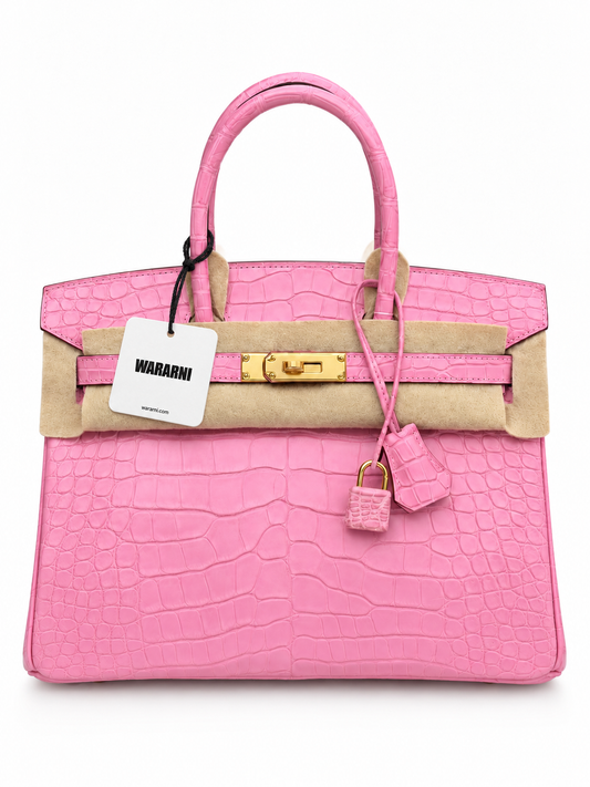 Hermes Birkin 30 Bubblegum Matte Alligator Gold hardware