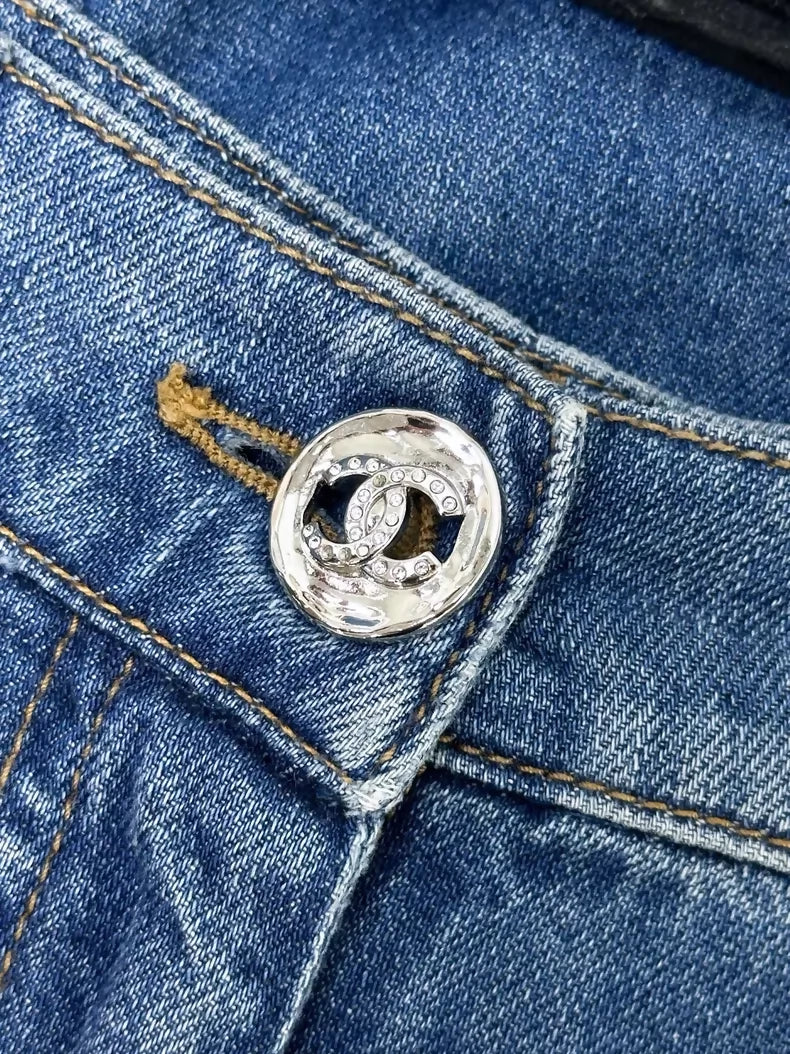Chanel 24P double-C two-pocket blue denim wide-leg jeans