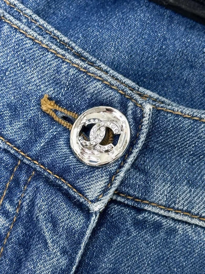 Chanel 24P double-C two-pocket blue denim wide-leg jeans