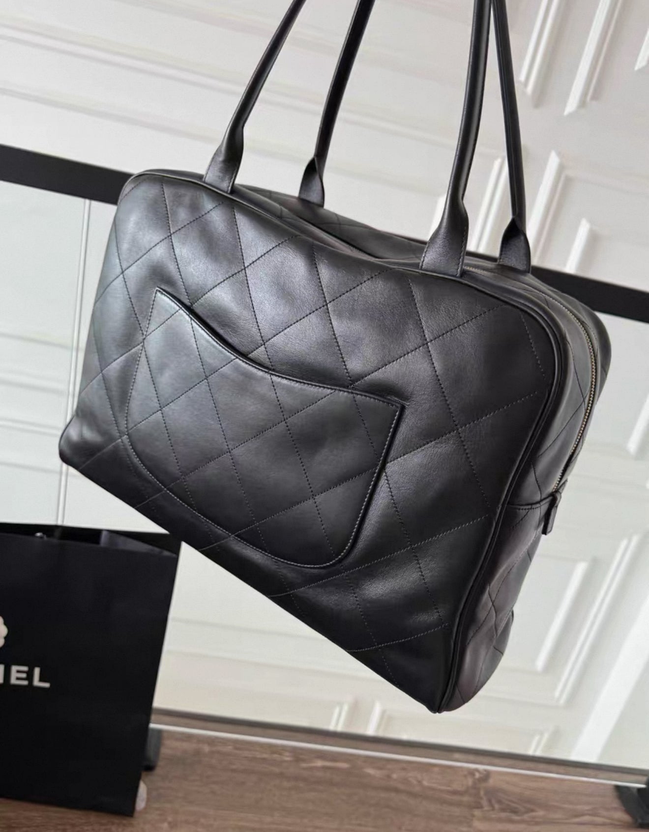 Chanel 23C Black & Gold Maxi Bowling Handbag
