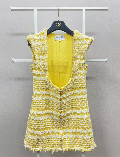 yellow tweed dress THE SLEEVELESS SHIFT in LEMON Tweed Jacquard / 2023RES441 YTJ / 1 1% Viscose Amanda Uprichard x REVOLVE Fae